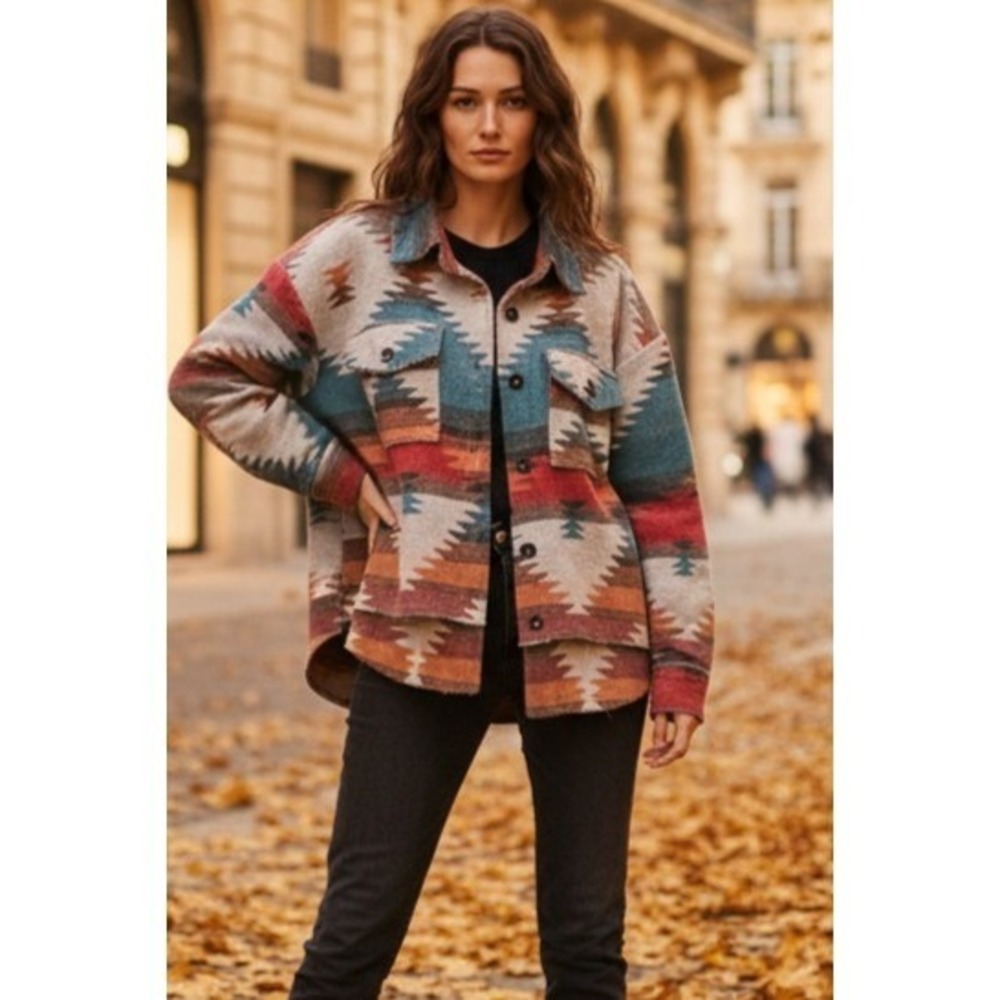 La Miel S Southwest‎ Aztec Western Print Shacket  Blanket Jacket Oversized NEW